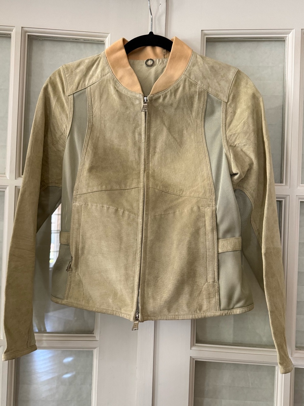 One Girl Who Green Faux Suede Bomber Jacket with Apricot Trim